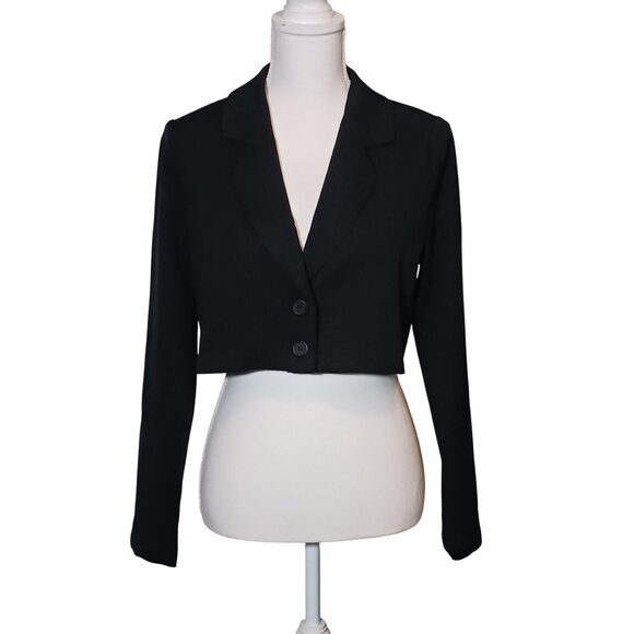 NEW No Comment Black Crop Blazer Jacket 2 Buttons Size M - Picture 2 of 13